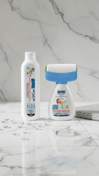 Anti-slip gel bottle and applicator displayed on wet marble floor with water droplets
