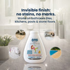 SlipNix anti-slip gel bottle with bathroom, kitchen, stone floor, and pool tile examples.