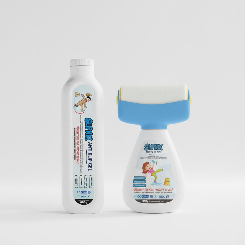 SlipNix anti-slip gel bottle and applicator for floor safety on white background