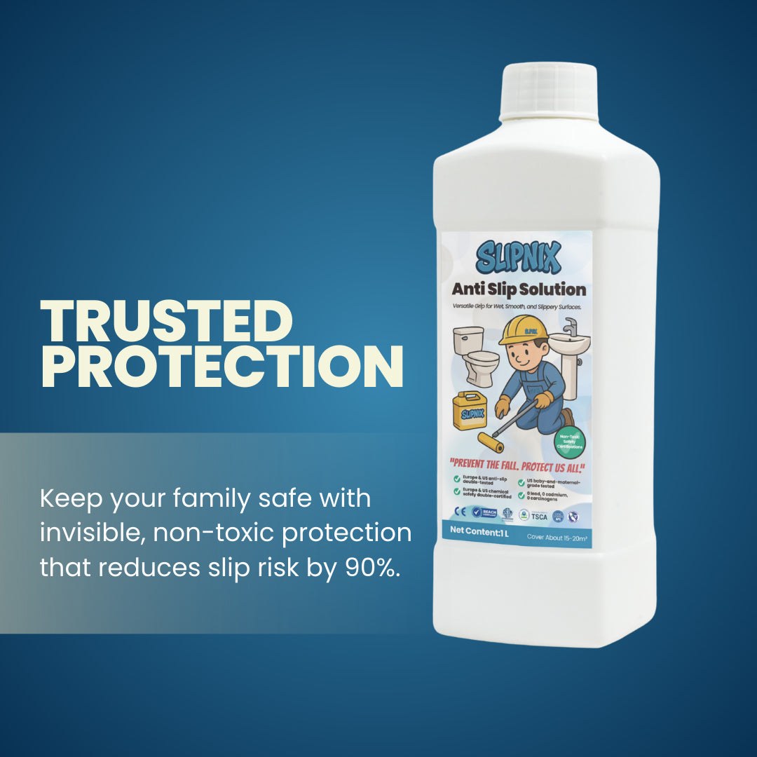 Anti slip solution bottle with cartoon label, trusted floor protection for wet, slippery surfaces